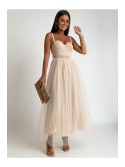 Beige dress with tulle skirt AZR666